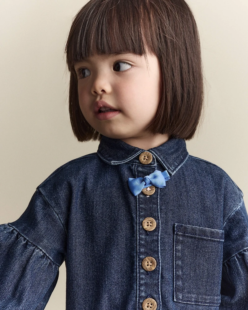 Toddler Girl Puff-Sleeve Denim Dress - Blue