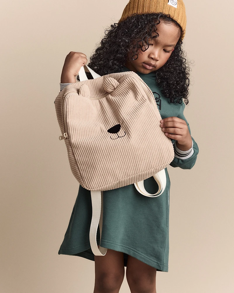 Toddler Bear Corduroy Square Backpack - Tan