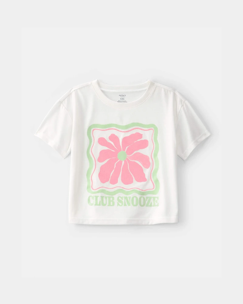 Girls Club Snooze' Flower Short-Sleeve Loose Fit 2-Piece Pyjama Set - Ivory/Green