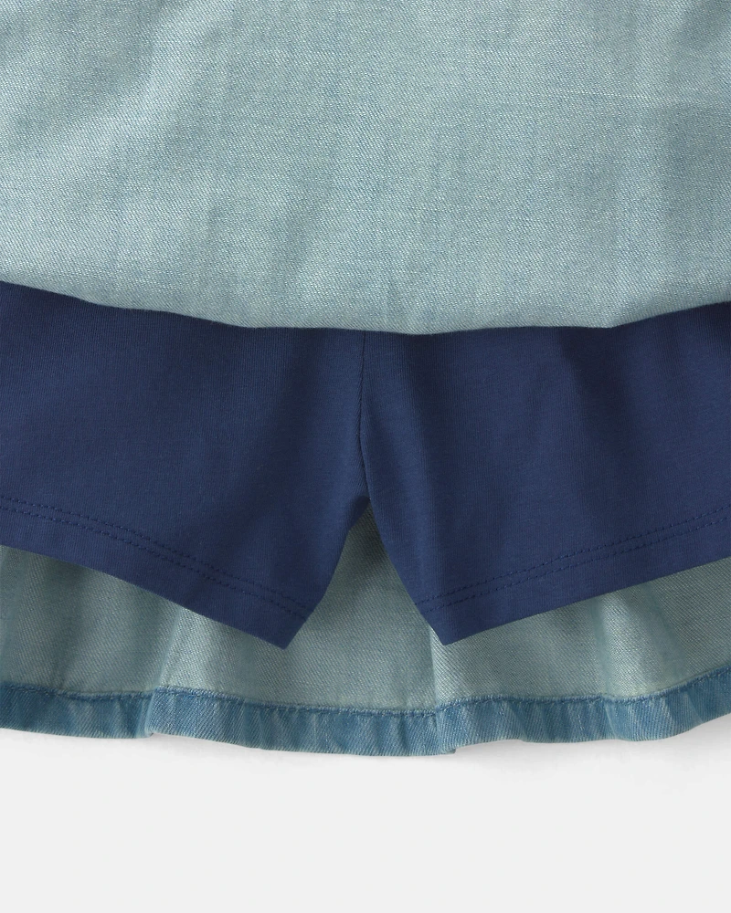 Girls Chambray Denim Skort - Indigo