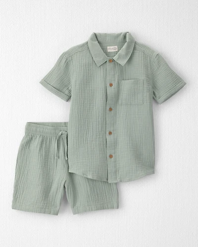 Boys 2-Piece Organic Cotton Gauze Set Green