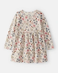 Toddler Girl Floral Long-Sleeve Knit Dress - Cream