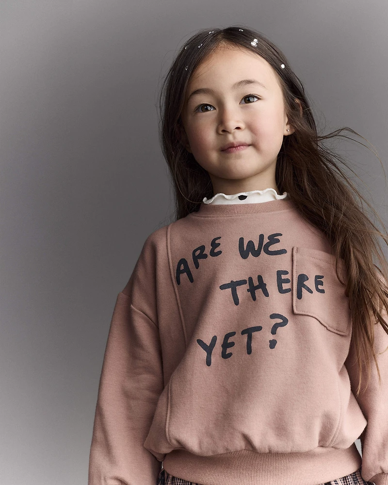 Toddler 'Are We There Yet' Pullover Sweatshirt - Mocha Brown