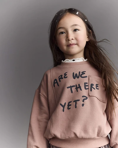 Toddler 'Are We There Yet' Pullover Sweatshirt - Mocha Brown