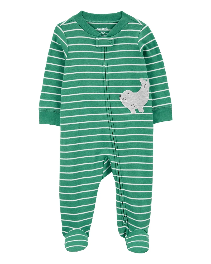 Baby Boy Striped Walrus 2-Way Zip Sleeper Pyjamas