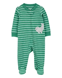 Baby Boy Striped Walrus 2-Way Zip Sleeper Pyjamas