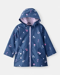Girls Mushroom & Flower Print Rain Jacket - Navy