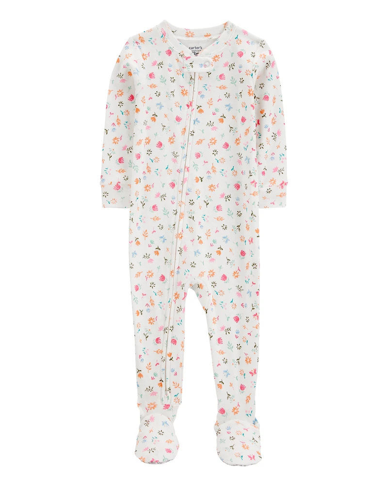 Baby Girl Floral Print Snug Fit Cotton Footie 1-Piece Pyjamas