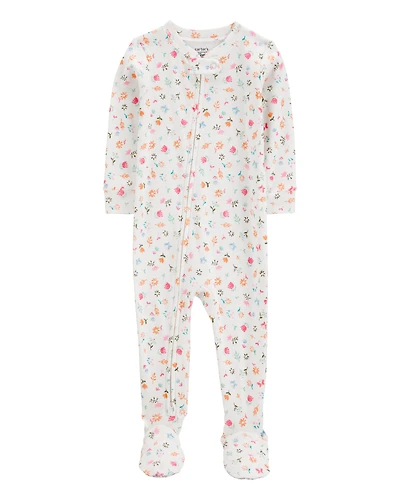 Baby Girl Floral Print Snug Fit Cotton Footie 1-Piece Pyjamas