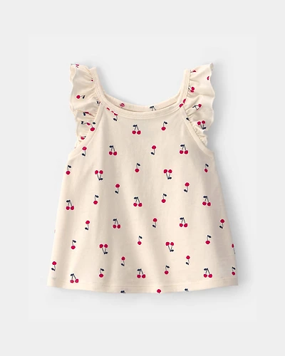 Baby Girl Cherry Ruffle-Sleeve Tank Top - Cream