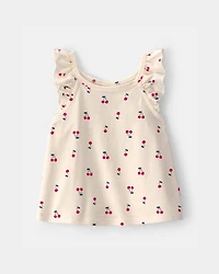 Baby Girl Cherry Ruffle-Sleeve Tank Top - Cream