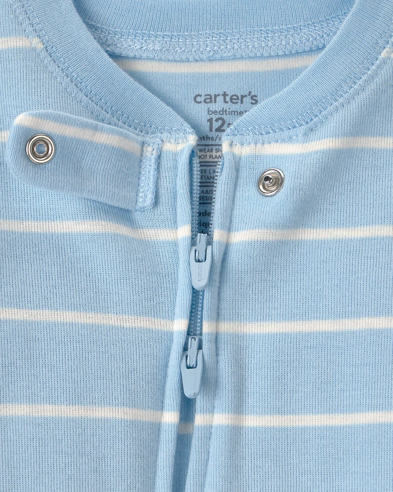 Baby Alligator Striped 100% Cotton Snug Fit 1-Piece pyjama - Blue