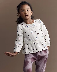 Toddler Girl Peplum Long-Sleeve Top with Shapes - Ivory