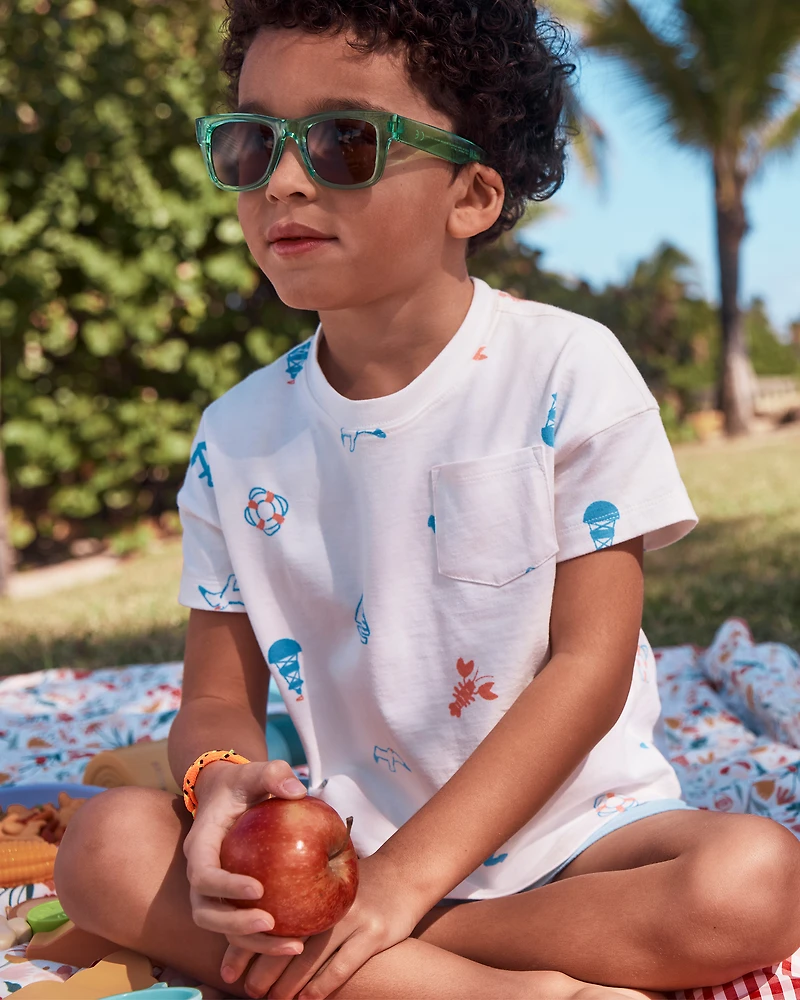 Toddler Boy Nautical Pocket Tee - White