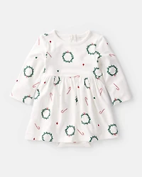 Baby Girl Wreath Print PurelySoft Short-Sleeve Bodysuit Dress - White