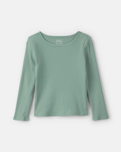 Girls Long-Sleeve Ribbed Top - Green