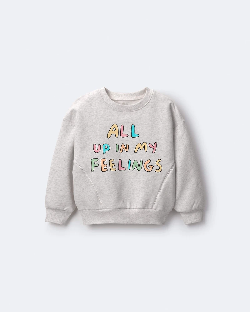 Toddler Girl 'In My Feelings' Wide-Arm Sweatshirt - Heathered Grey
