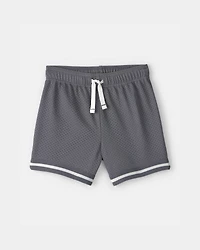 Toddler Boy Stripe Mesh Active Shorts - Grey
