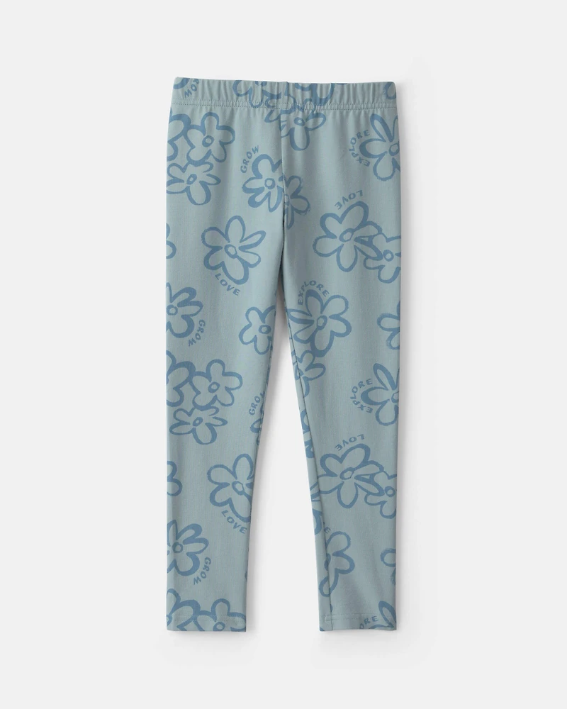 Girls Floral Pull-On Stretch Leggings - Blue