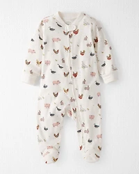 Baby Organic Cotton Sleep & Play Pyjamas Barnyard Tails Print