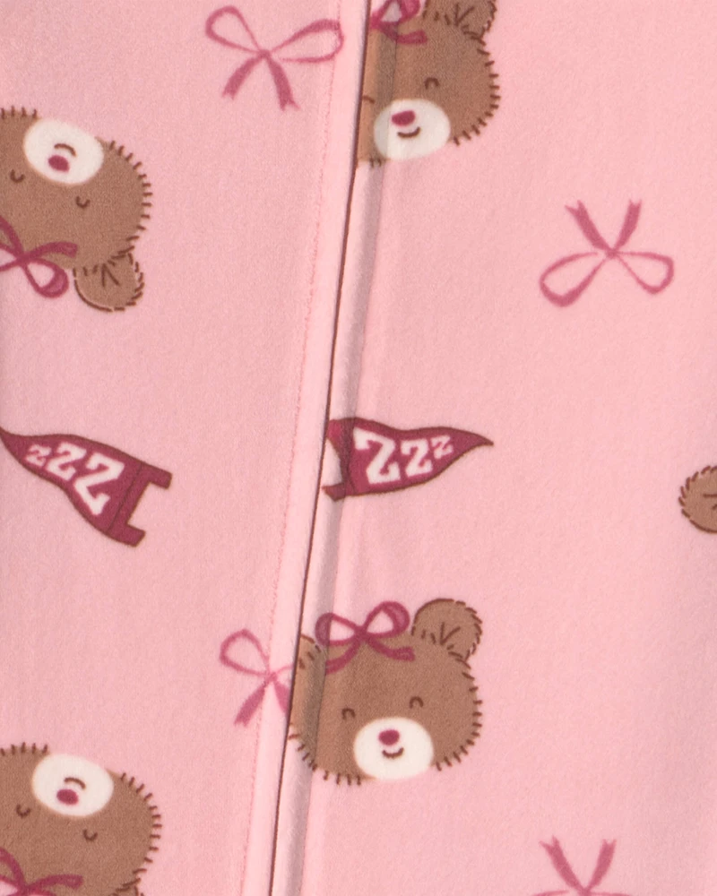 Baby Girl 1-Piece Bears & Bows 2-Way Zip DreamPlush Snug Fit Footed Pyjama - Pink