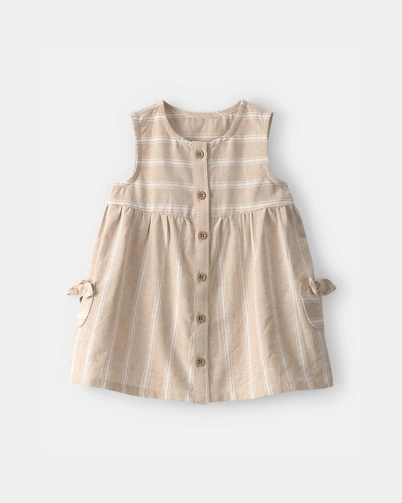Baby Girl Stripe Sleeveless Dress - Khaki/Ivory