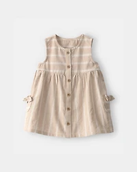 Baby Girl Stripe Sleeveless Dress - Khaki/Ivory