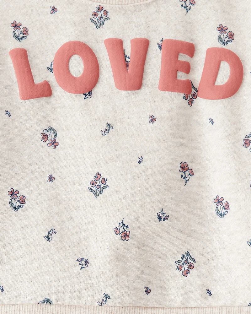 Baby Girl 2-Piece "Loved" Pullover Sweatshirt & Pant Set - Cream/Green