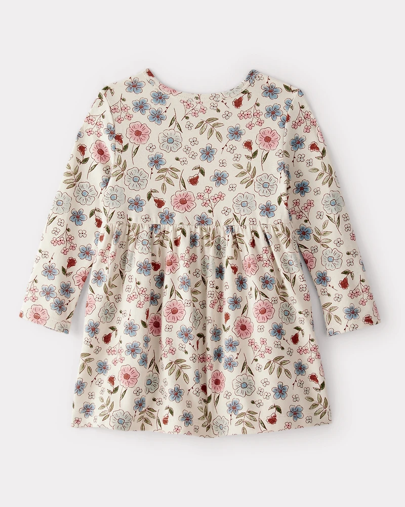 Baby Girl Floral Long-Sleeve Knit Dress - Cream