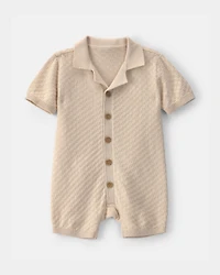 Baby Boy Button-Down Short-Sleeve Romper - Ivory