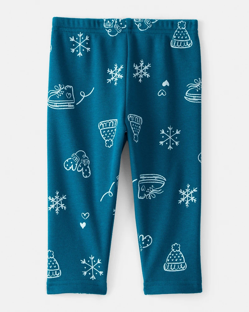 Baby Girl Winter Print Pull-On Stretch Cozy Leggings - Blue