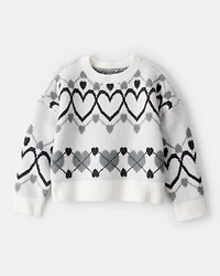Girls Heart Sweater - White