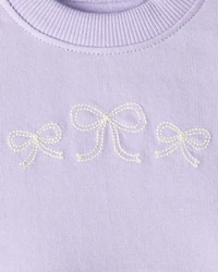 Baby Girl Bow Print Tulle Cotton Dress - Purple