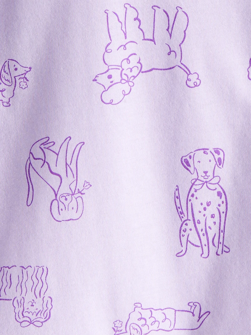 Toddler Girl Dog Print Long-Sleeve Pocket Tee - Purple