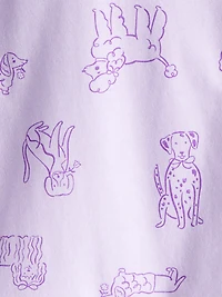 Toddler Girl Dog Print Long-Sleeve Pocket Tee - Purple