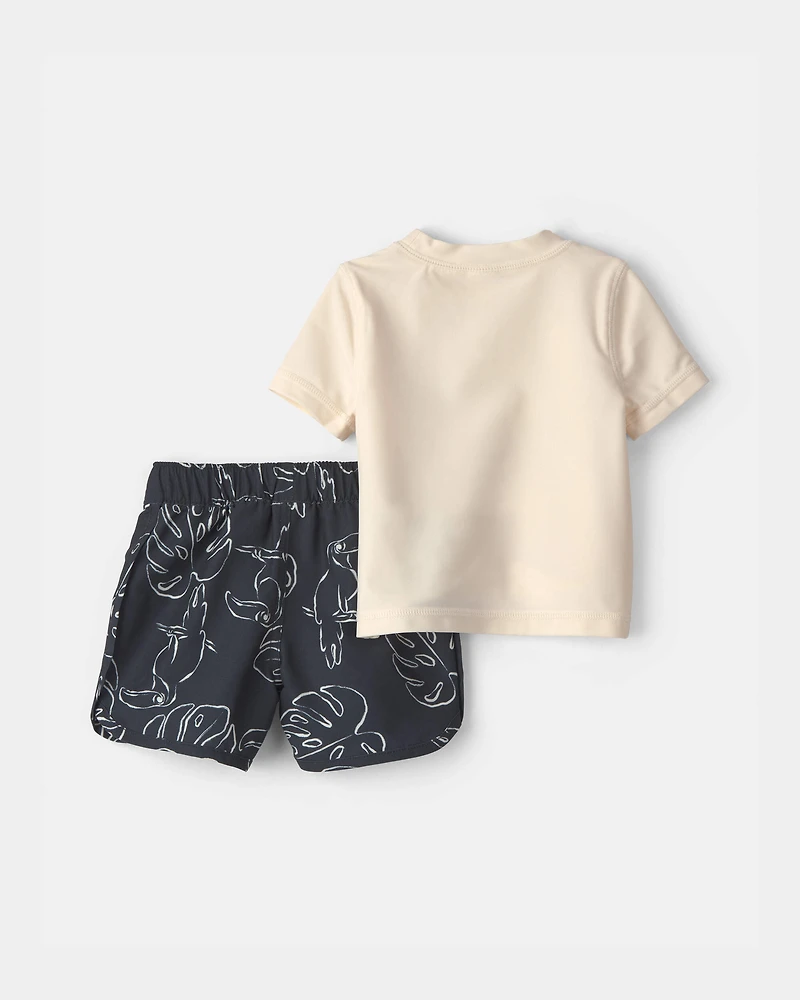 Baby Boy 3-Piece Rashguard Swimsuit Set - Black/Ivory