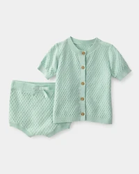 Baby Girl 2-Piece Crochet Top & Short Set - Green