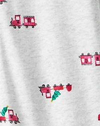 Toddler Boy Train Cotton Long-Sleeve Snug Fit 1-Piece Pyjamas - Grey