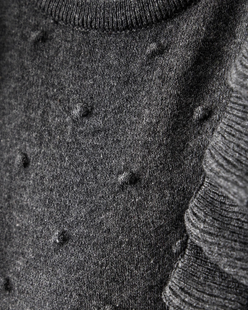 Baby Girl Ruffled Cotton Long-Sleeve Bodysuit - Grey