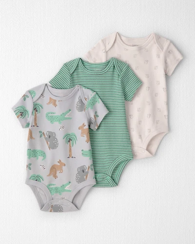Baby 3-Pack Organic Cotton Bodysuits Aussie Friends Print