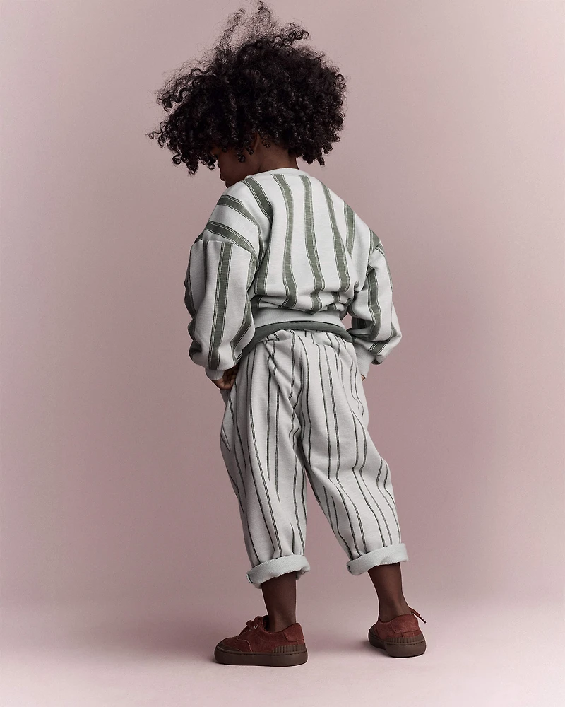 Toddler Striped French Terry Pocket Pants - Sage