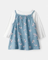 Baby Girl 2-Piece Floral Long-Sleeve Dress Set - Blue