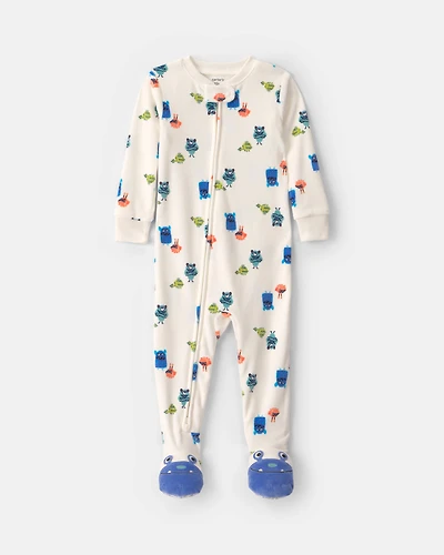 Baby Boy 1-Piece Monster 2-Way Zip DreamPlush Snug Fit Footed Pyjama - Cream