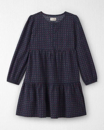 Girls Organic Cotton Dobby Dress Navy Floral