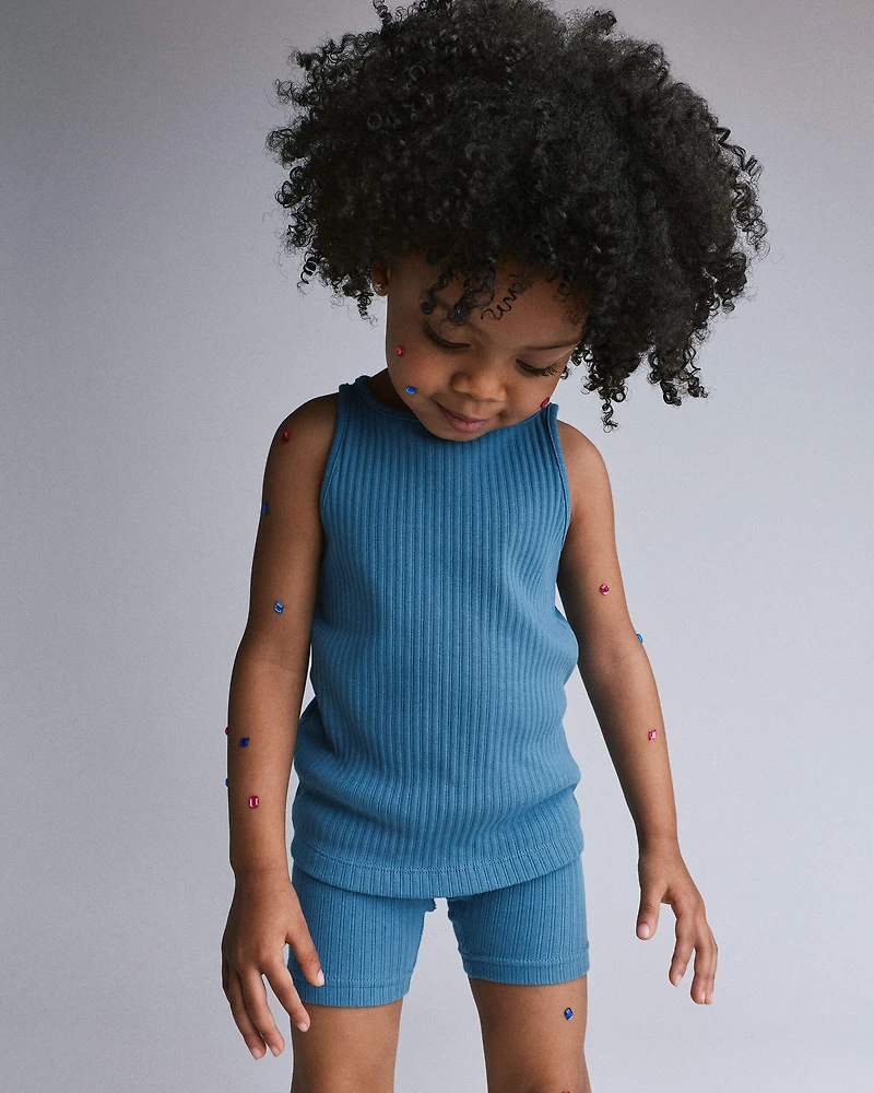Toddler Girl Ribbed Playtime Tank - Teal