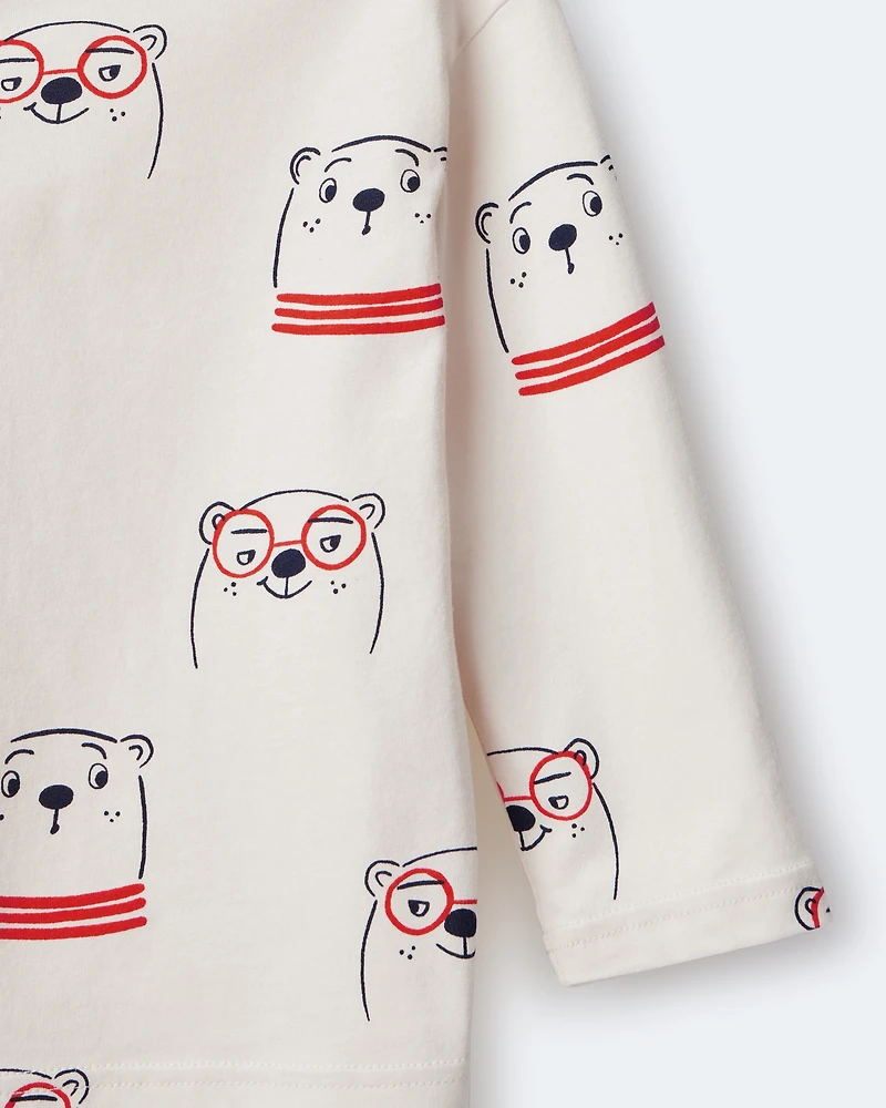 Toddler Otter Print Long-Sleeve Relaxed Graphic Tee - Cream