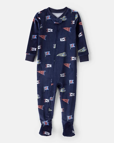 Toddler Boy 1-Piece 'MVP' Fleece Footie Pyjama - Navy