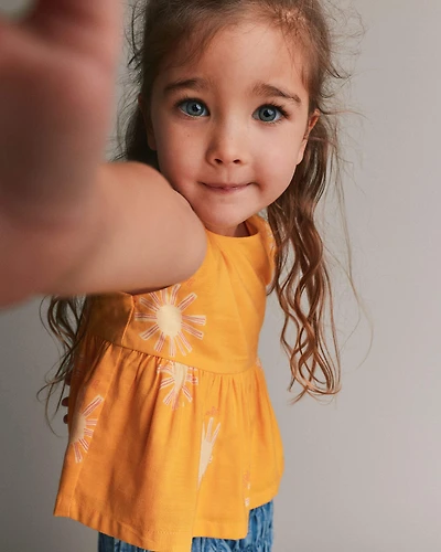 Toddler Girl Peplum Top Sunny Life Print - Golden Yellow
