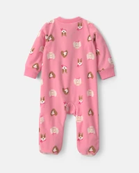 Baby Girl Dog Fleece 2-Way Zip Sleeper - Pink