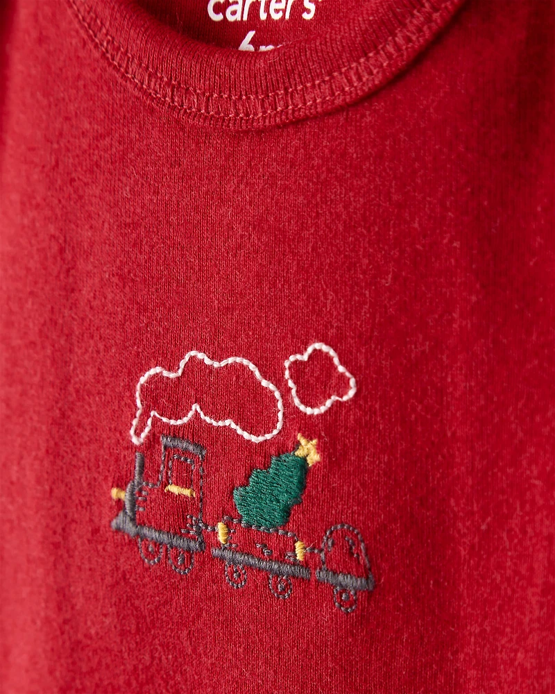 Baby Boy 3-Piece Train Print Long-Sleeve Bodysuits & Pant Set - Red